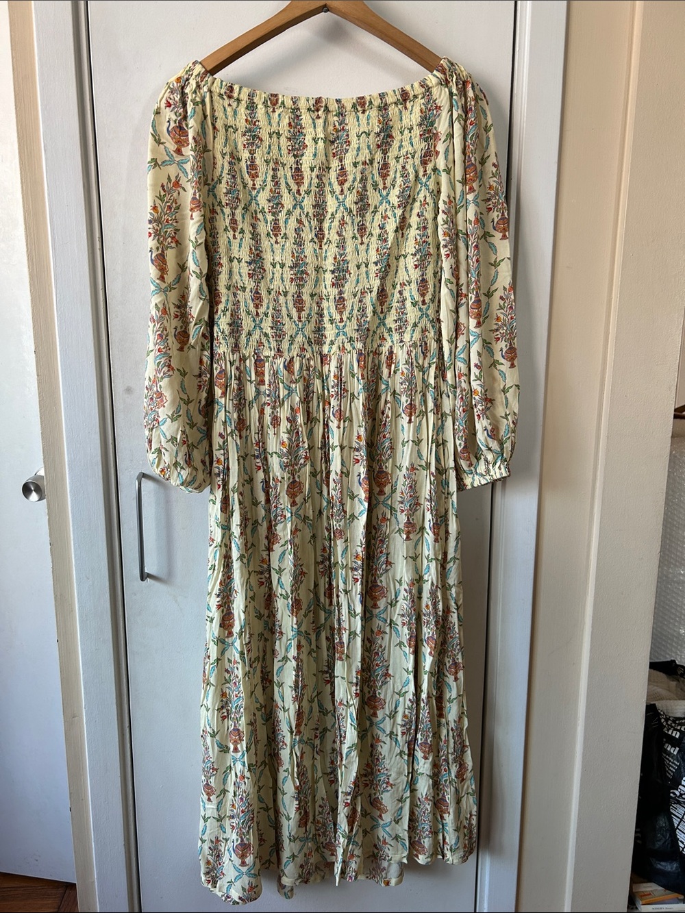 NWT $405 Verandah Butter Yellow Floral Maxi Dress Smocked Bodice M - Picture 7 of 8